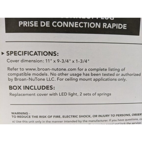 Broan NuTone Quick Install Bathroom Fan Replacement Cover W/ Light Model FG500N - Picture 8 of 11